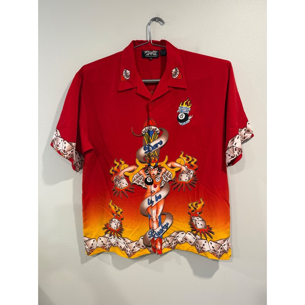 Dragonfly Clothing Company Mens XXL‎ Red Dare To Be Lucky Pinup Dice Shirt